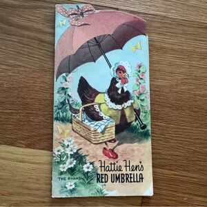 Vintage 1950 Die-Cut Children’s Book – Hattie Hen’s Red Umbrella by The Ryans